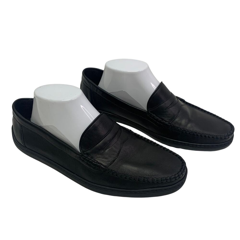 Bragano Mens 8.5 Loafers Black Leather Shoes Made In Italy Comfort Dress Penny